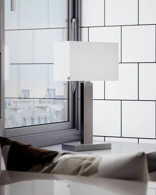 Prime bordslampa H47 cm borstad stål/vit skärm